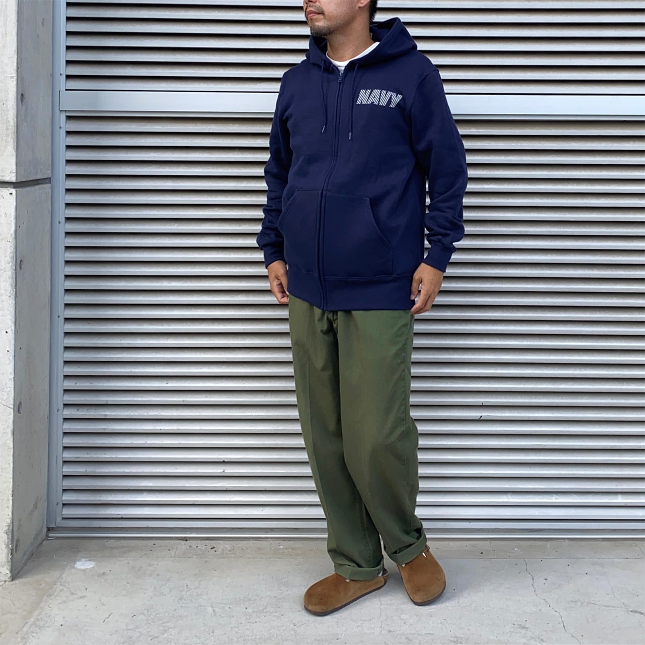 70cm肩幅[SOFFE] U.S.NAVY トレーニング スウェット ZIP パーカー M