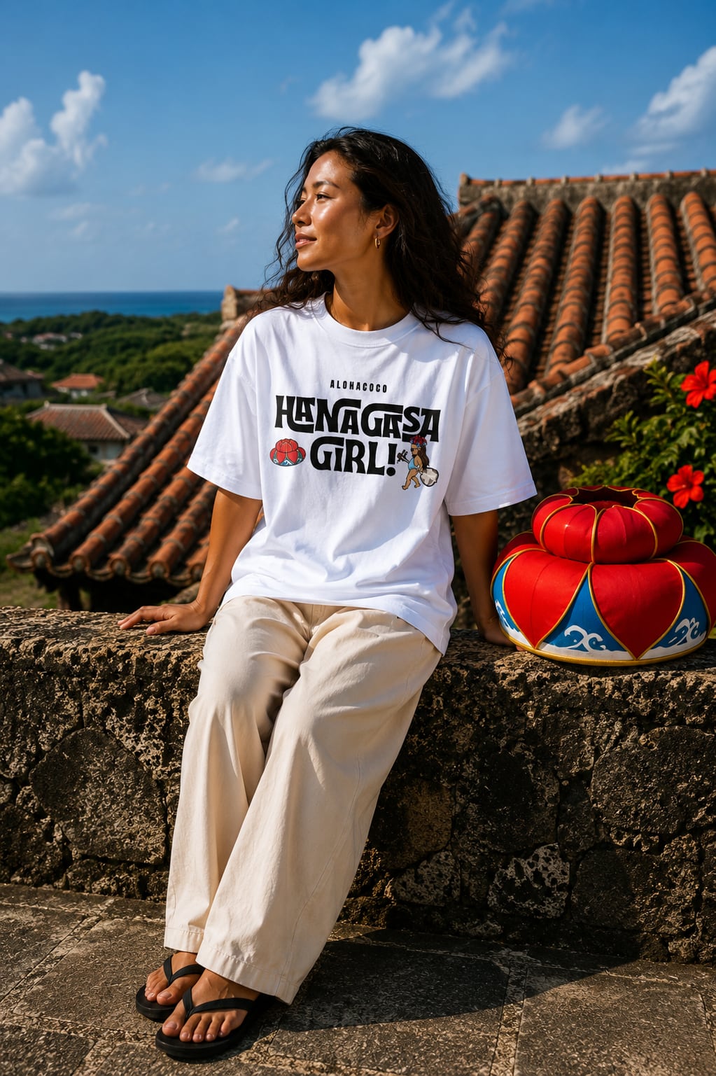 2026HANAGASA GIRL ビッグシルエットTEE(ホワイト)