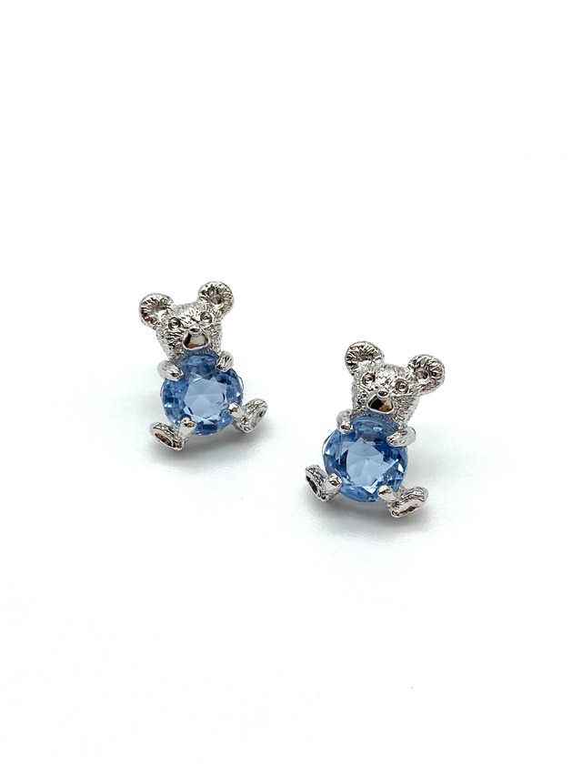 Teddy pierced earrings | silver × facet blue