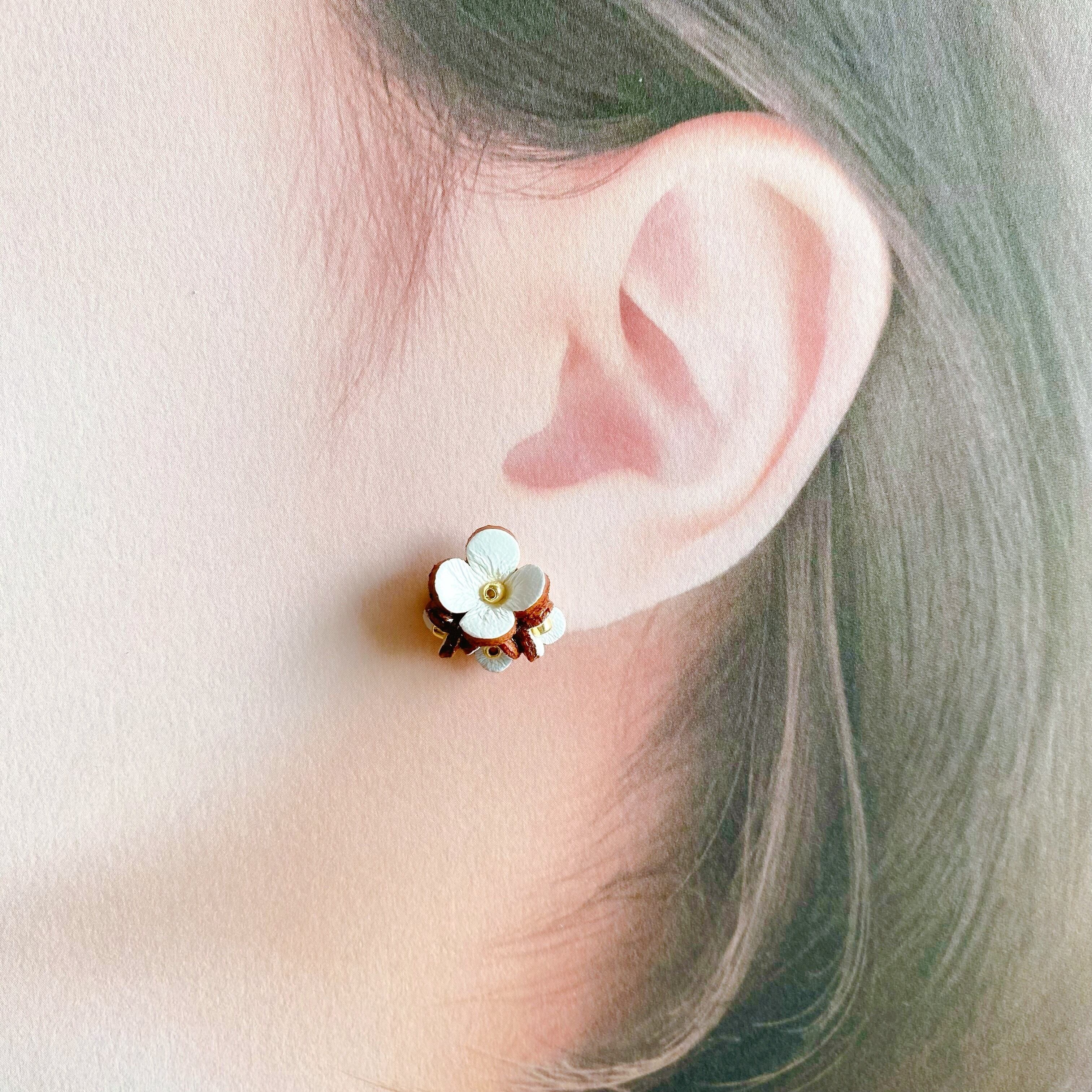 手作りキット】アナベル花のブーケピアス•イヤリング（花色ホワイト