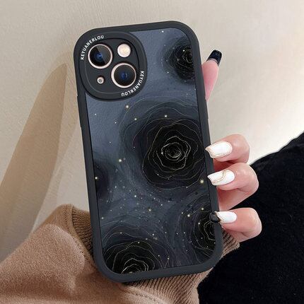 iPhone14Pro Max/14/13ケース ブラックローズ 花柄 パンジー柄