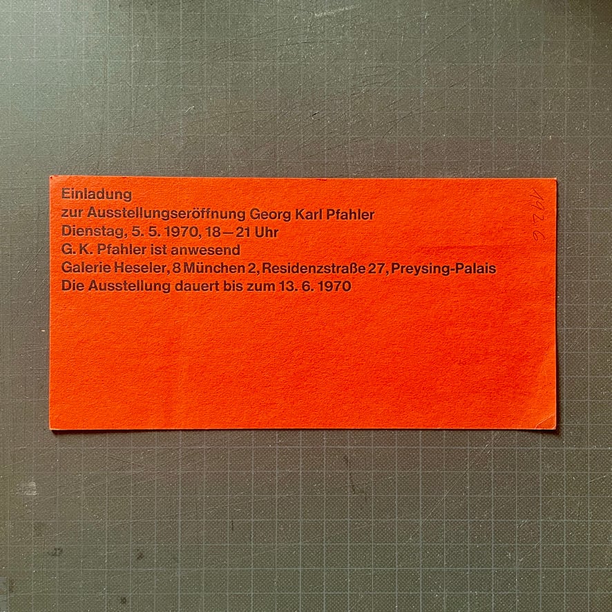 【インヴィテーション・エフェメラ】ゲオルク・カール・プファーラー Georg Karl Pfahler  Galerie Heseler　1970 [ 3100057 ]