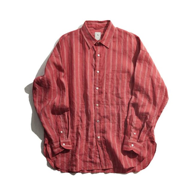 LINEN STRIPE BIG SH /  リネンストライプBIGシャツ(RED)
