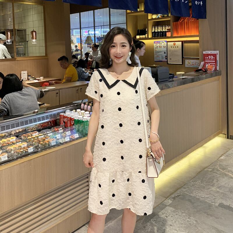 【新作】【送料無料】 新しいシフォン刺繡マタニティドレスのマタニティドレス2019夏バージョン、水玉ラペルルーズマタニティドレス-アリババ 刺繍 サマー 夏物 expec217308430470