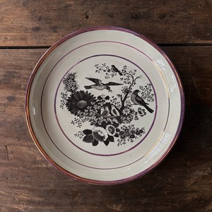 スタッフォードシャー ラスターウェア  鳥と草花柄 転写プレート｜England c.1820