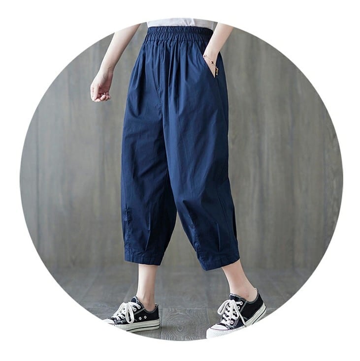 サルエルパンツ 7分丈 クロップドパンツ レディース 4色 M-3L サルエル