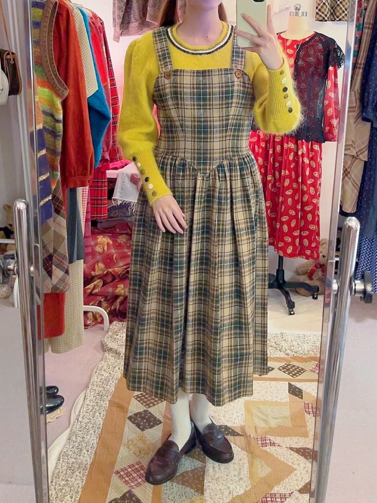 green check jumper skirt
