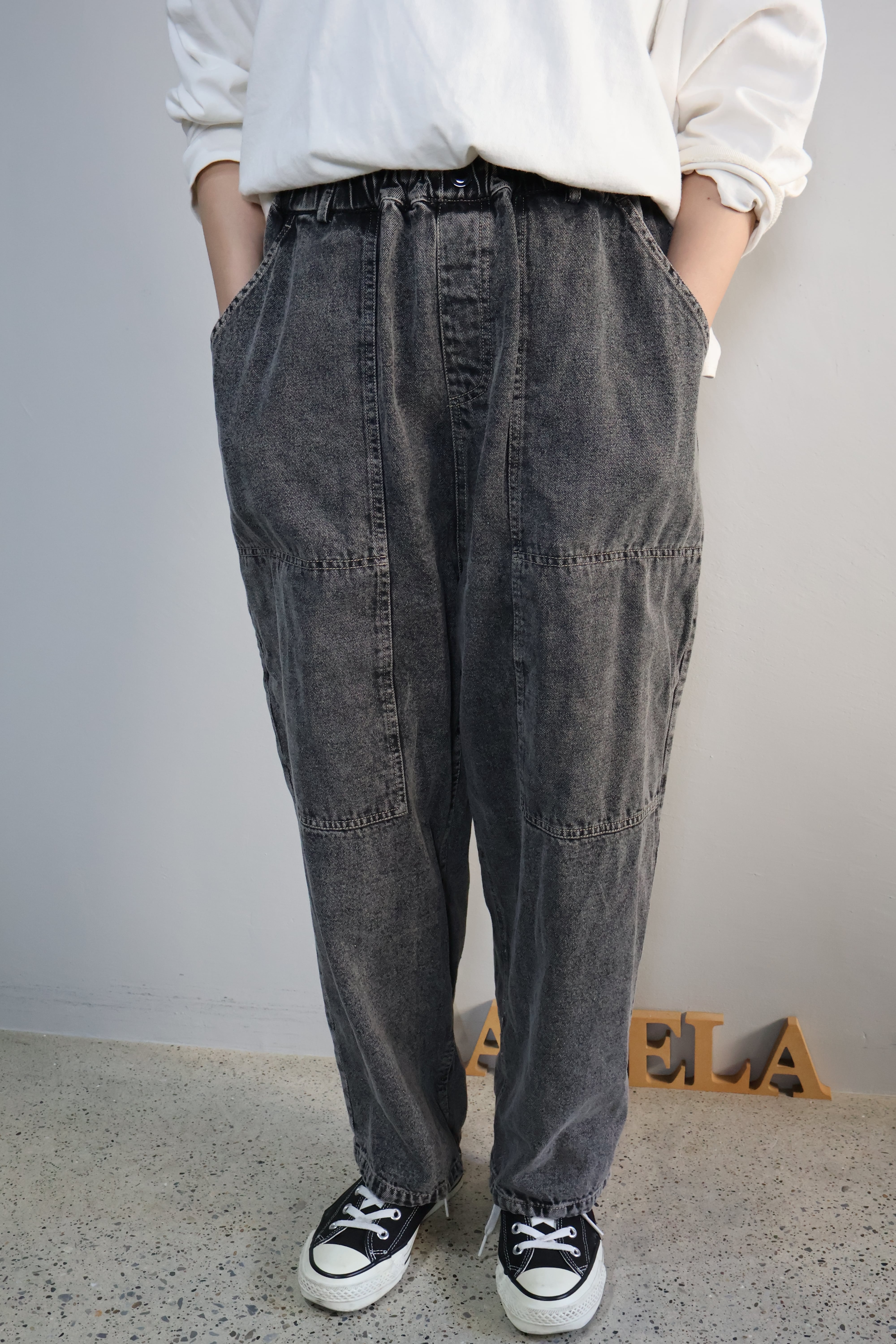 デニムケミカル加工サルエルイージーパンツ【12503-193-20】2025SS