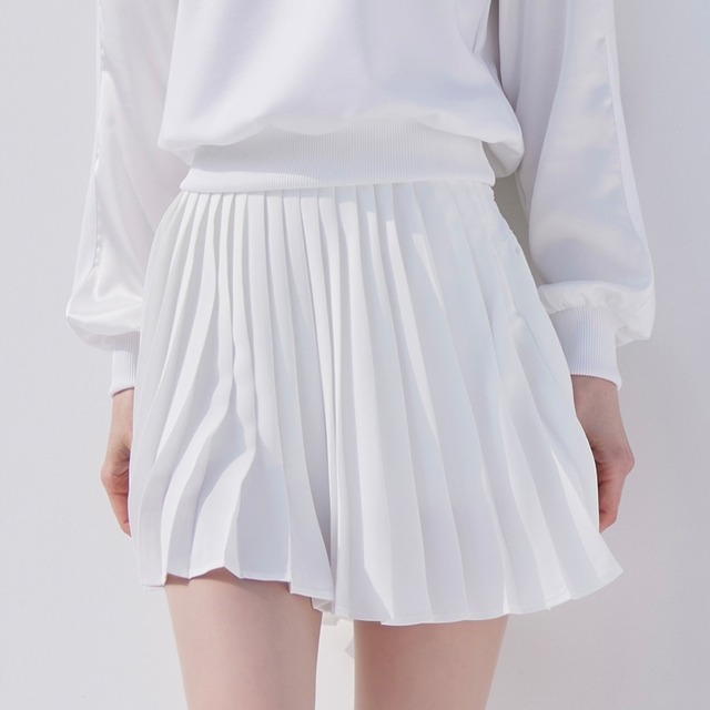Unbalanced Chiffon Pleats Skirt（White）