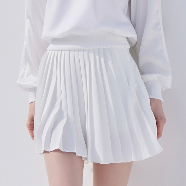 Unbalanced Chiffon Pleats Skirt（White）