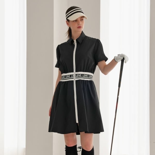 レタリングウエストパフ袖ワンピース