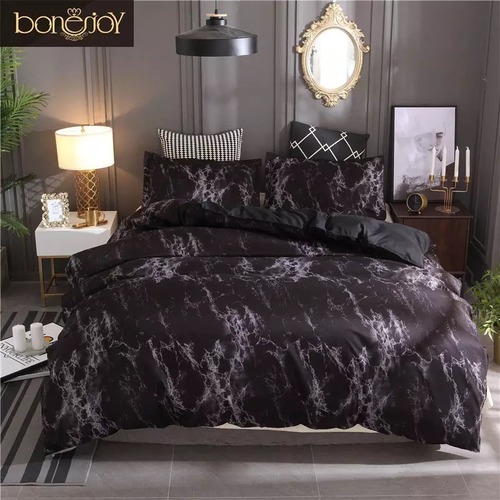 Bed cover with pillow case set Black marble 
