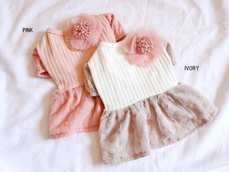 コサージュワンピース XS~2XL 2color  /  犬服 ドッグウェア 小型犬 中型犬 大型犬 犬の服 ペット洋服