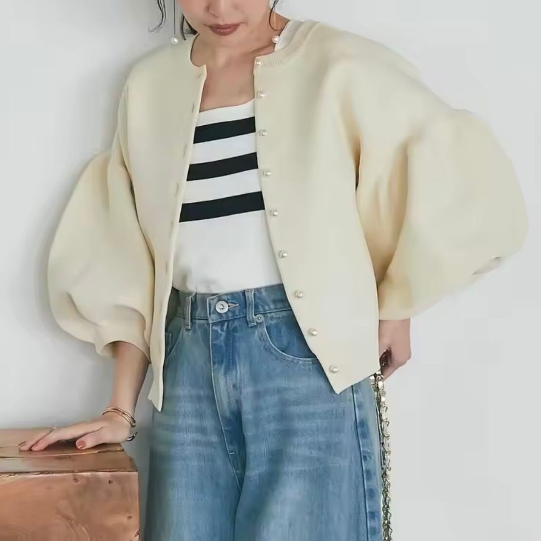 lantern sleeve knit cardigan