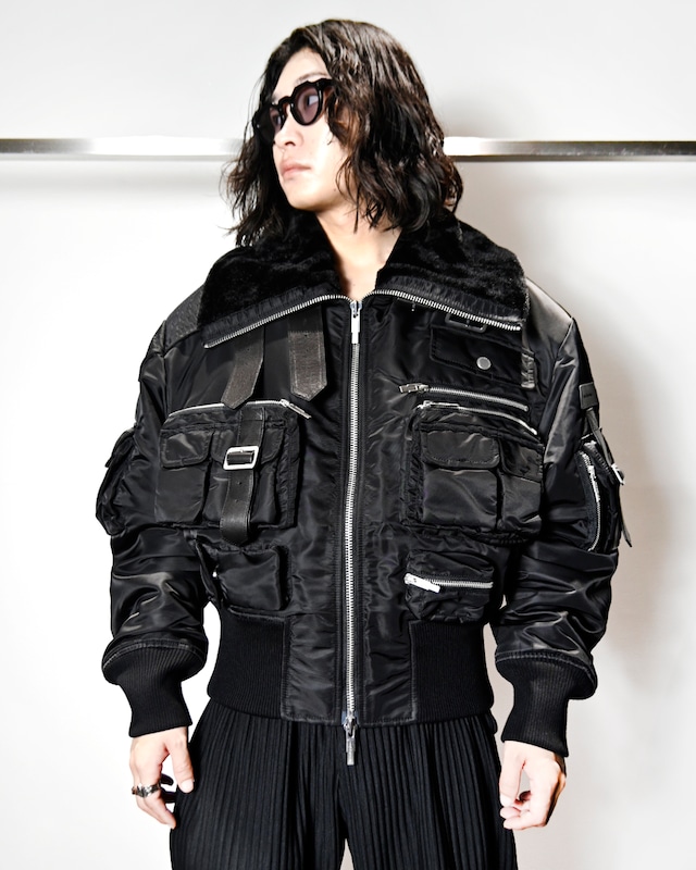 【25AW】Feng Chen Wang フェンチェンワン / Multipocket Cargo Jacket With Leather Trim