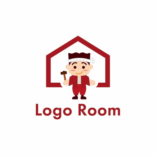 No554 大工のキャラクターのロゴ【大工、キャラクター、イラスト、親しみ、不動産、リフォーム、建設、住宅、暮らし、ショップ、工務店、アプリ、商品】