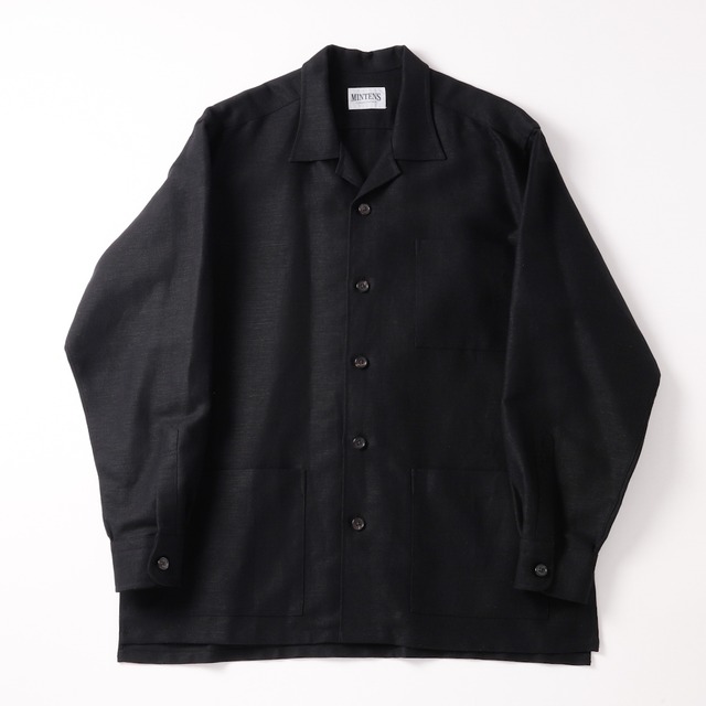 【新品】MINTENS Vintage made in Italy Fabric special shirts jacket black made in JAPAN   ／イタリア製 ヴィンテージ生地  シャツ ジャケット ブラック 日本製 ヘビーリネン コットン オリジナルブランド サイズ①