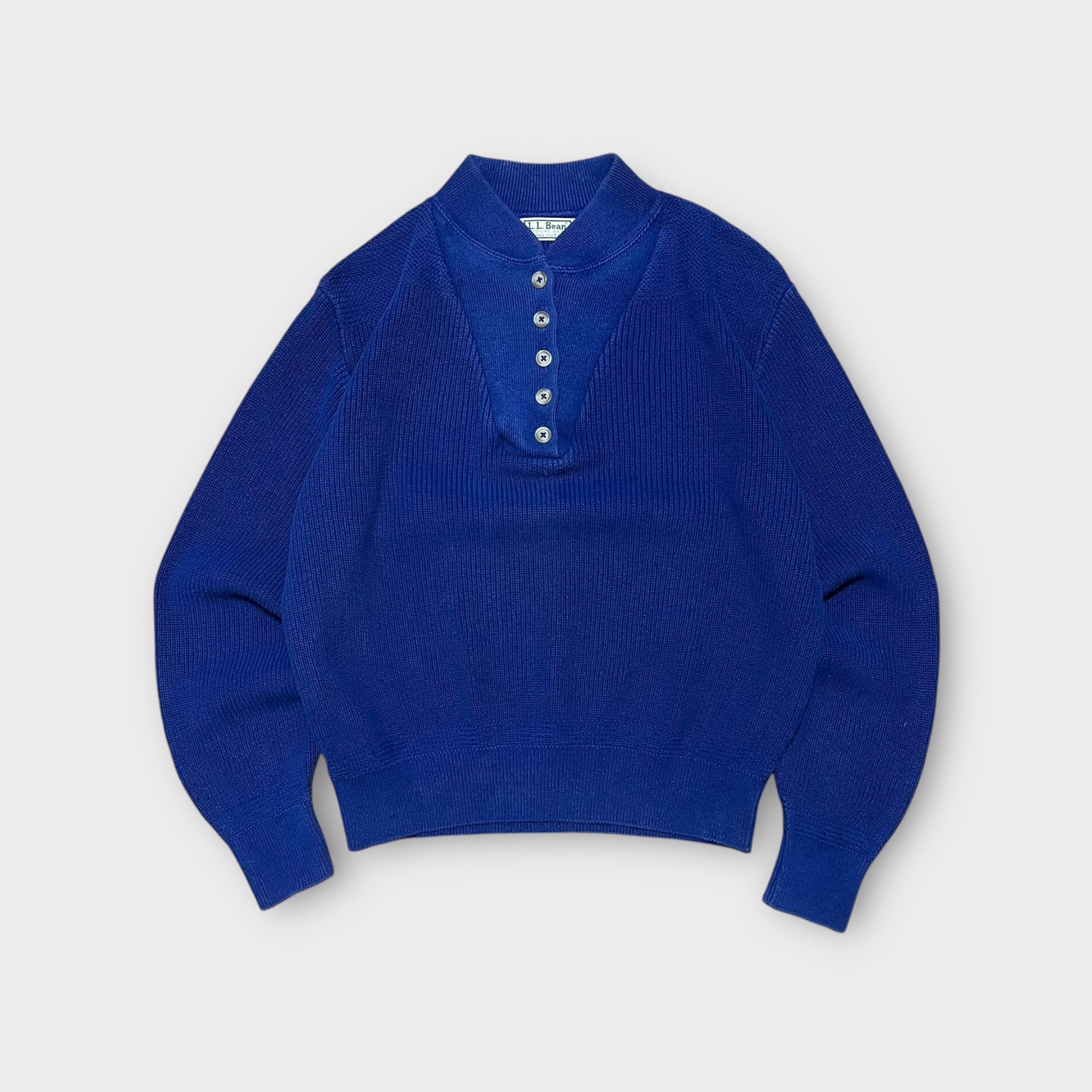 【L.L.Bean】1980's ヘンリーネックコットンニットセーター MADE IN USA