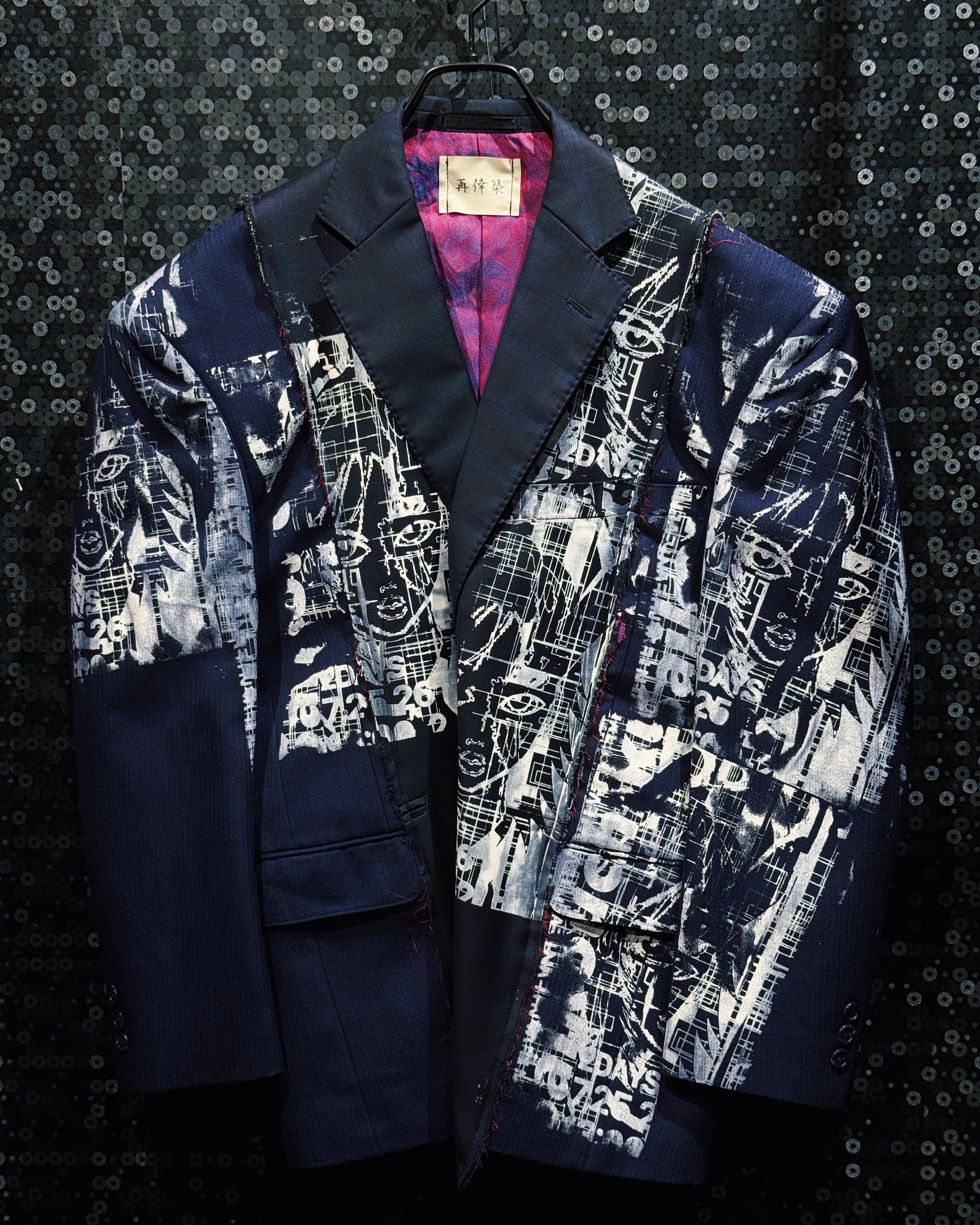 【ÆIEM】"再倖築"vintage Silk Screen Tailored Jacket “NINE"