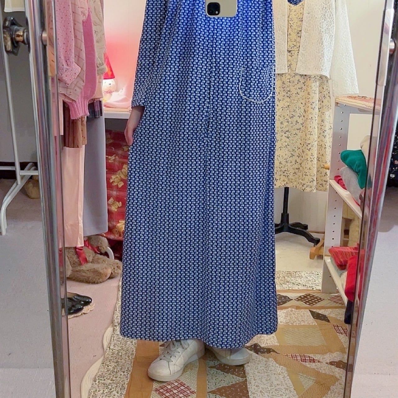 blue white flower neglige one-piece