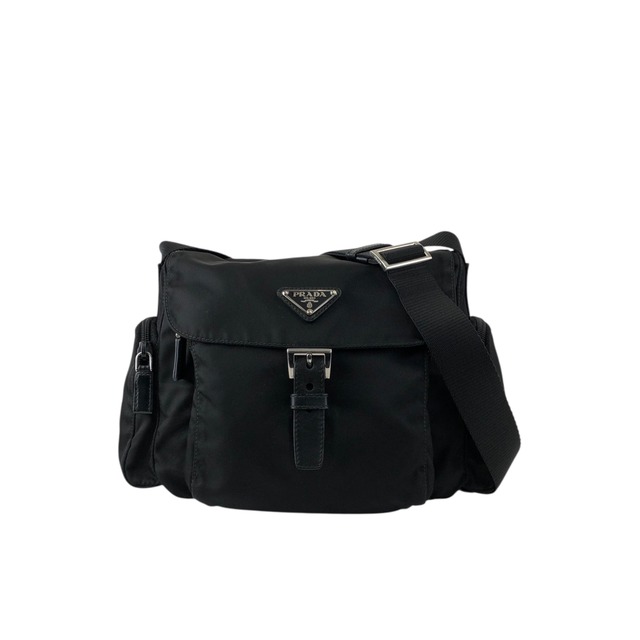 PRADA プラダ ショルダーバッグ ブラック トライアングルロゴ フロントバックル ナイロン サイドポケット vintage ヴィンテージ オールド kvcc4s