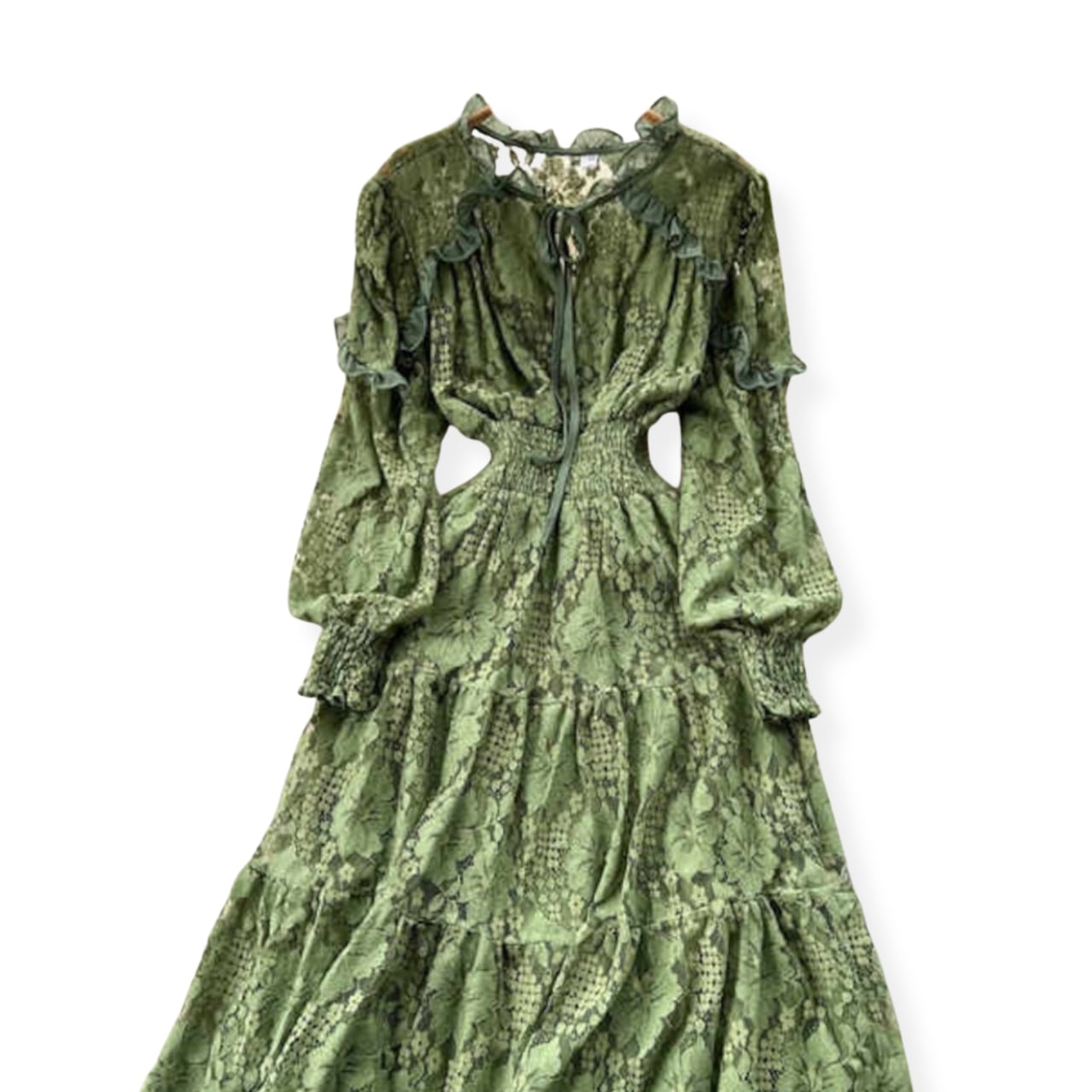 送料無料 ◇ D2148 レース フリル シャーリング ウエストゴム 長袖