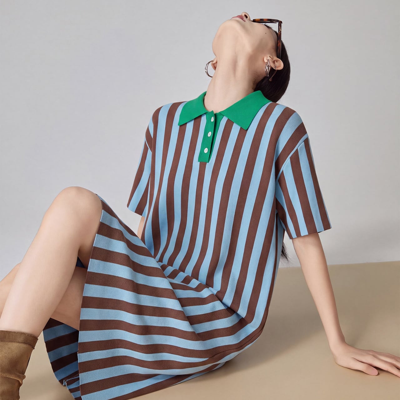 Striped polo-neck dress S1970