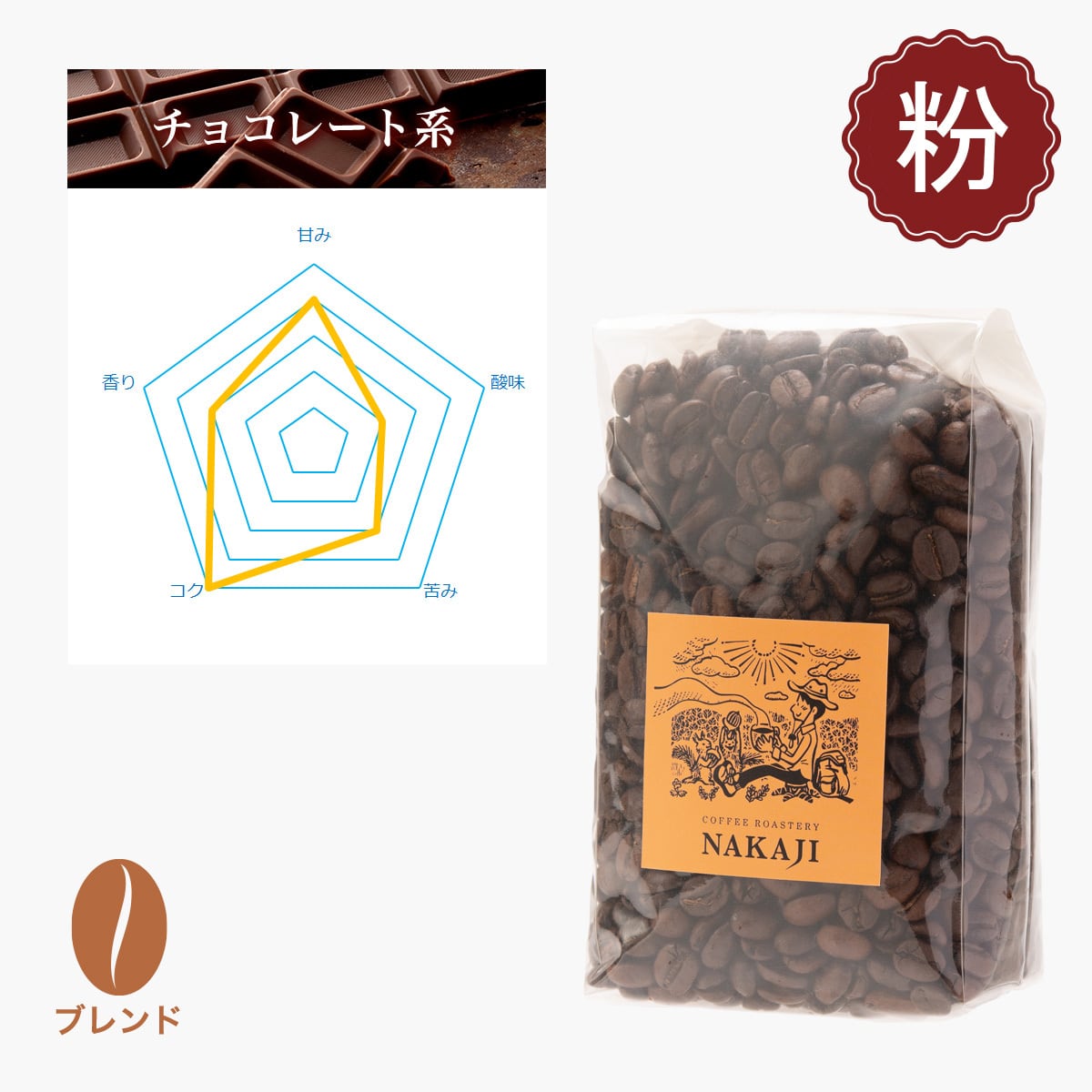 カフェインレスコーヒー[コーヒー豆:200g] チョコレート系 NAKAJI