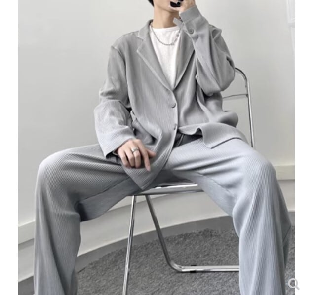 プリーツ ジャケット+パンツ セットアップ | Korean unisex プリーツ ジャケット+パンツ セットアップ | Korean unisex