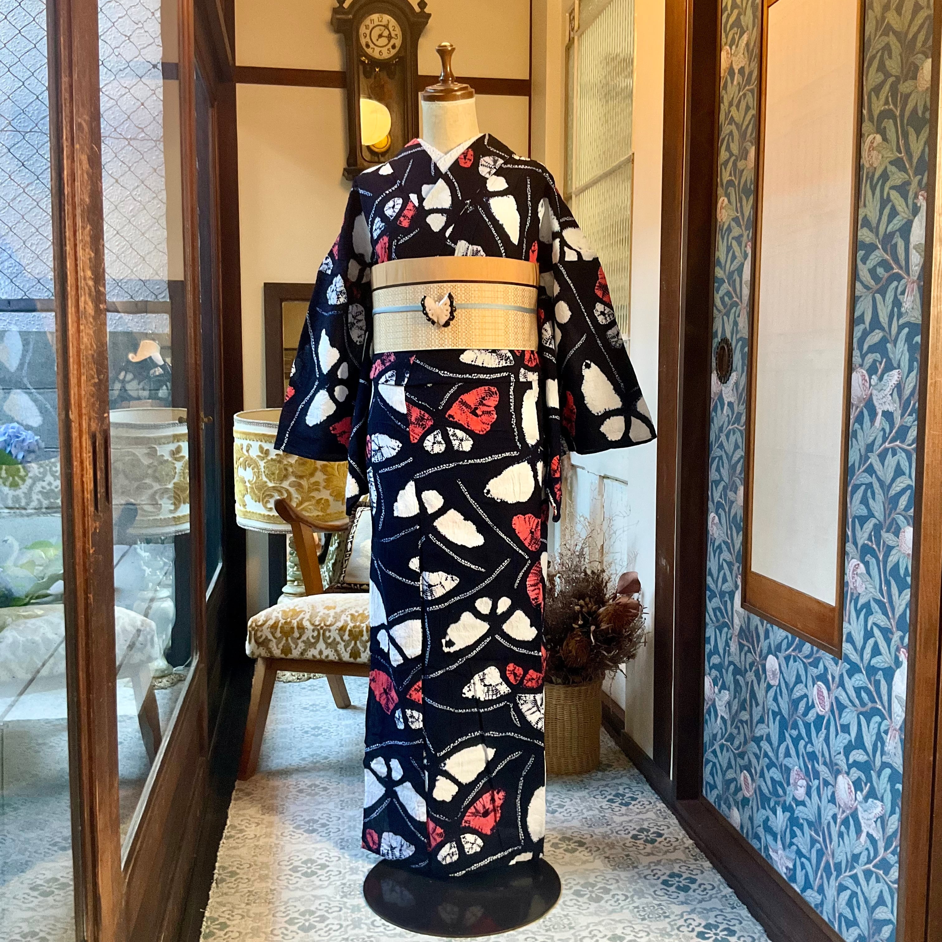 蝶々ロマン＊ちょう 蝶々 濃紺 藍染 ネイビー レッド 定番 有松鳴海