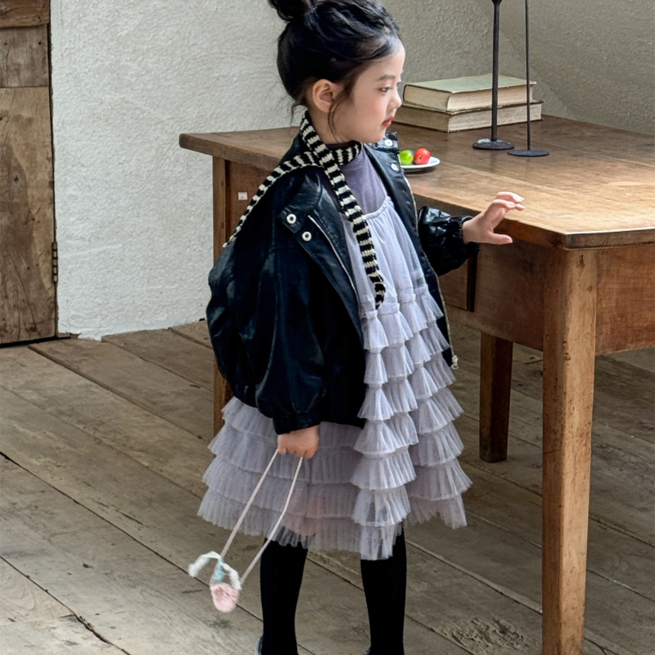 秋レイヤードチュールワンピース