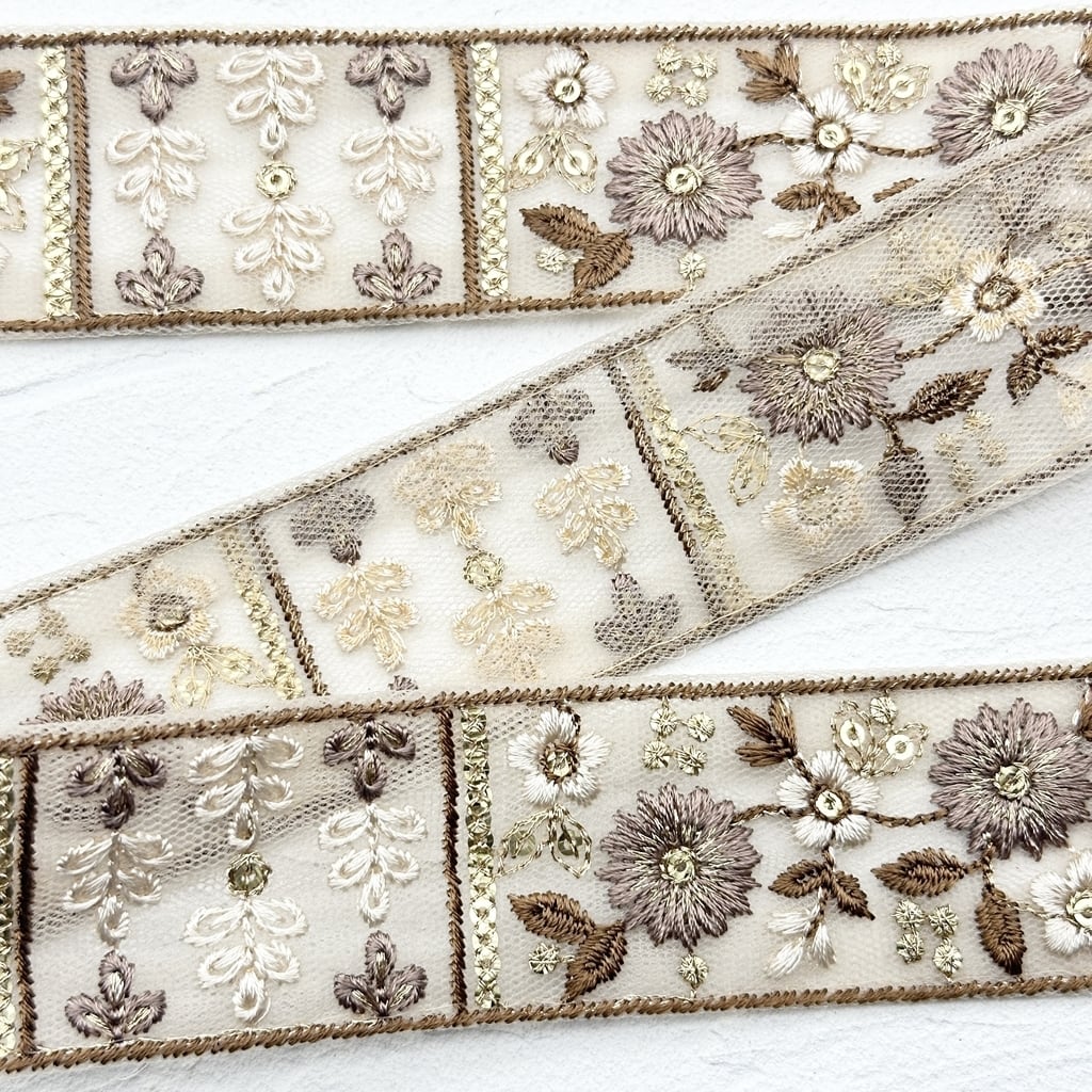 ベージュ]インド刺繍リボン 2878 | インド刺繍リボン専門店Rino