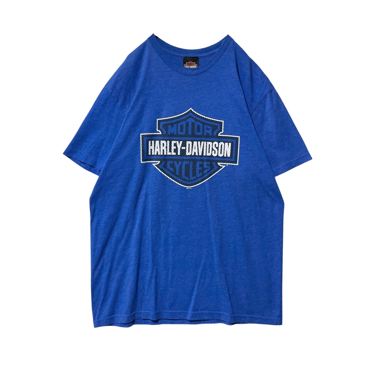 古着 ハーレーダビッドソン Tシャツ ビッグロゴ バッファロースカル 青