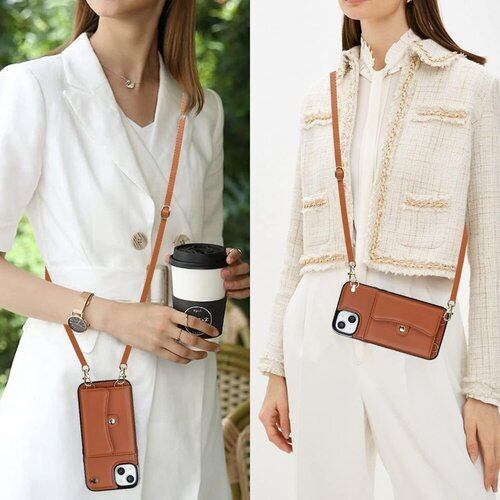 iPhone 13 6.1 2021 /iPhone ケース RFID機能 財布 ケース 手帳ケース CASE 肩掛け&手掛け iPhone13 6スマホ ケース 財布型 ショルダー クロスボディ付きの専属ストラップ同梱なのでファスナースタイル iPhone14 6.1 財布型 カバー 携帯のケース可愛い ストラップ付き ショルダーケース クロスボディケース カード入れ スマホケース 携帯カバーICカードホルダー - ブラウン 1997