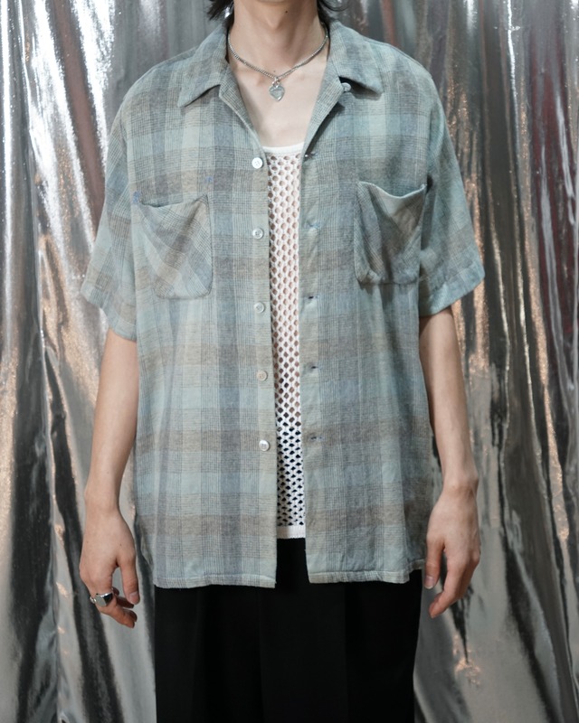 1960's vintage "Levi's" check pattern wool open collar S/S shirt