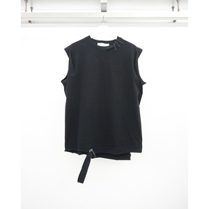 [DUELLUM] (デュエラム) DUE-IX-095-TEE EMBROIDERED SLEEVELESS T(BLACK×WHITE STITCH)