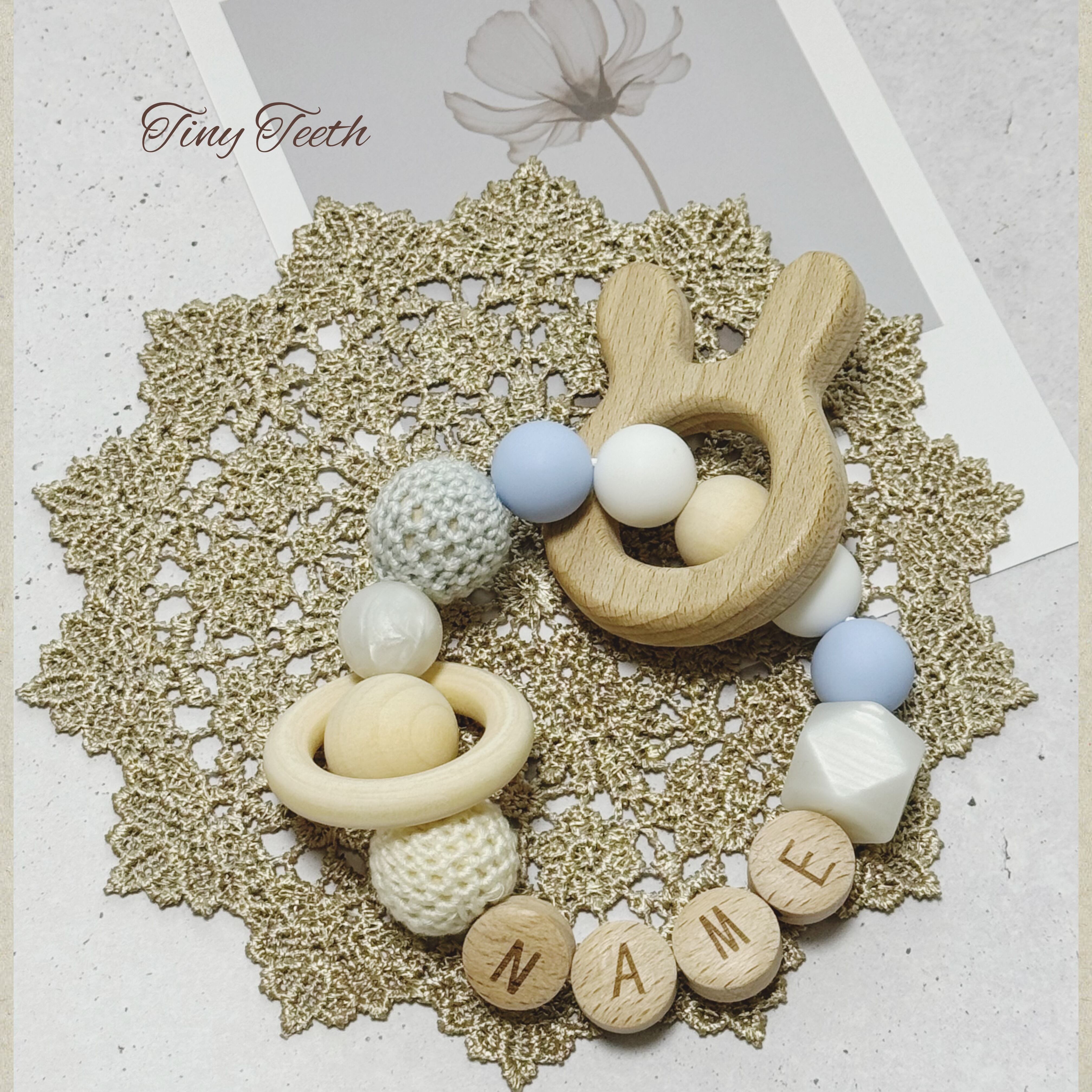 うさぎ 歯固め ブルー 青 名入れ TinyTeeth 赤ちゃんのおもちゃ 出産