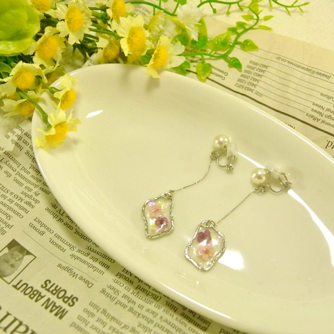 シルバーのドライフラワーイヤリング】 アクセサリー シルバー 銀 花 