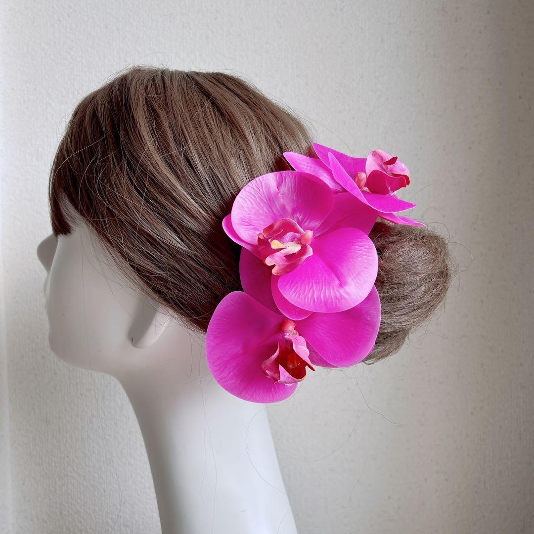ローズピンクの胡蝶蘭のヘッドピース フラダンス フラ 髪飾り ローズピンク 花