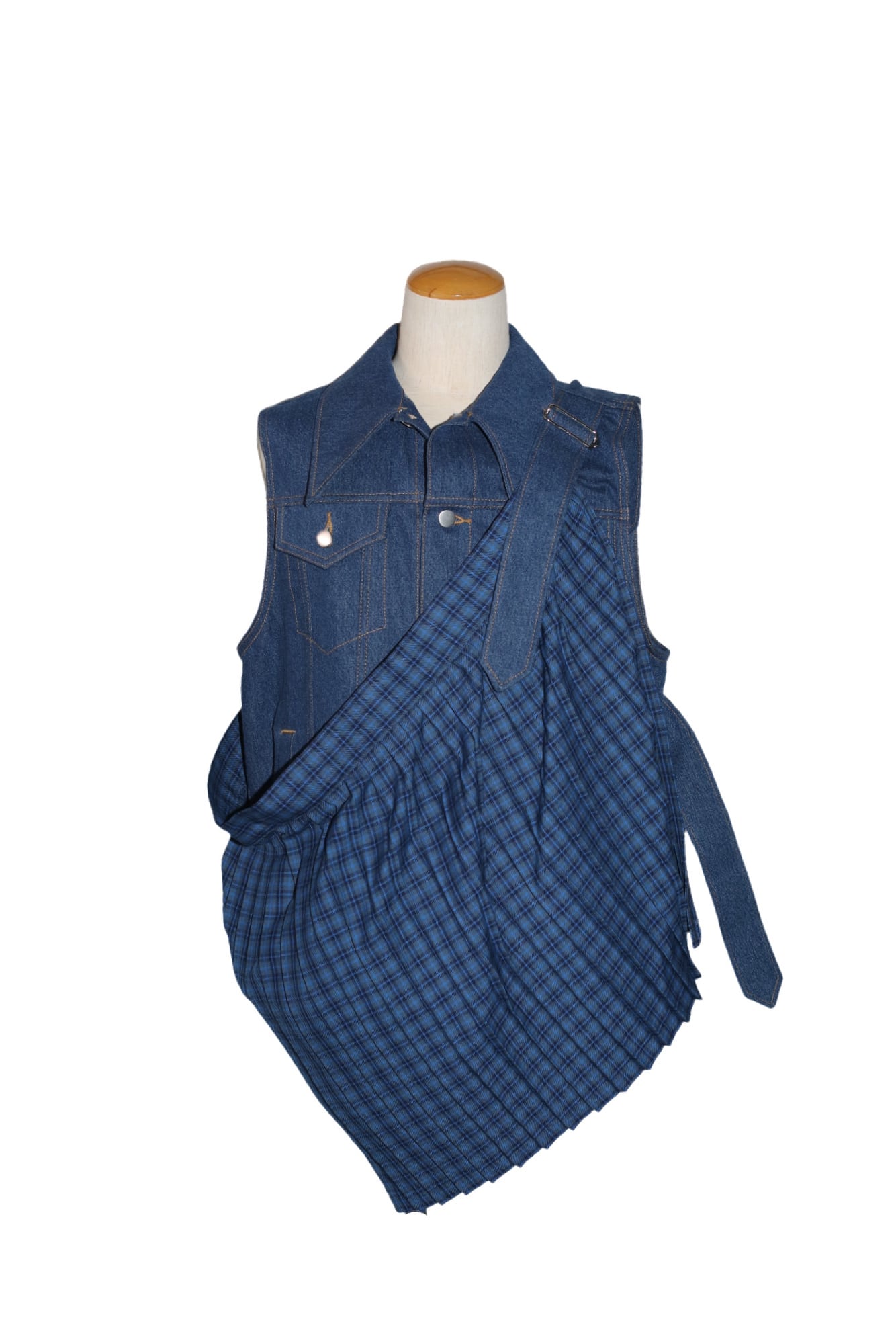 26SS】KIDILL. SLEEVELESS PLEATS SKIRT DENIM JACKET DETACHABLE