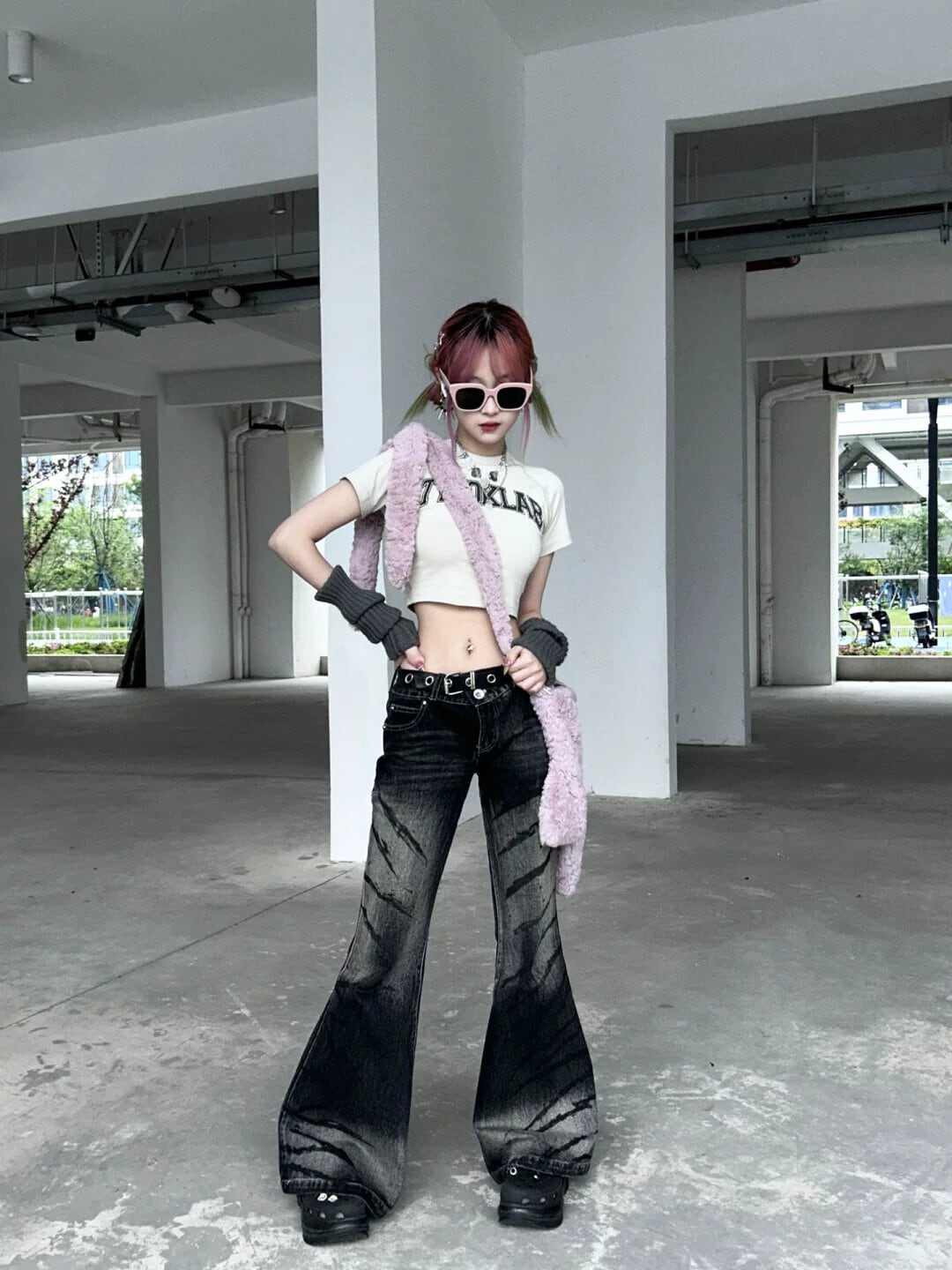メンズ 10s PUレザー スタッズ サイドジップ パンツ フレア スキニー Punk
