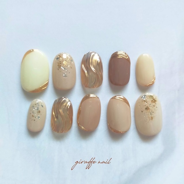 49 ネイルチップ 淡色ネイル ミラーネイル ホワイトネイル ブラウンネイル ベージュネイル Giraffe Nail ネイルチップ