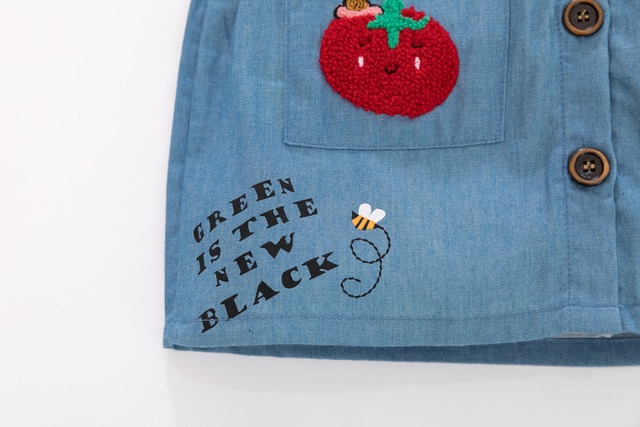 ワンピース　重ね着風　ドッキングワンピース　デニム　ワッペン　ボーダー柄　　　女の子　子供ワンピース　お洒落　幼稚園　保育園　小学校　　お出掛けの 日にオススメです