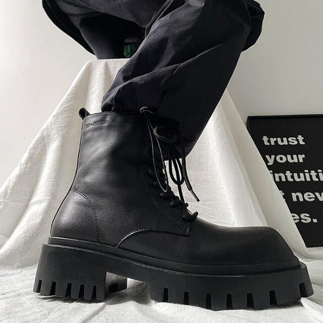 予約販売】ブーツ メンズ スクエアトゥ 編み上げ レースアップ