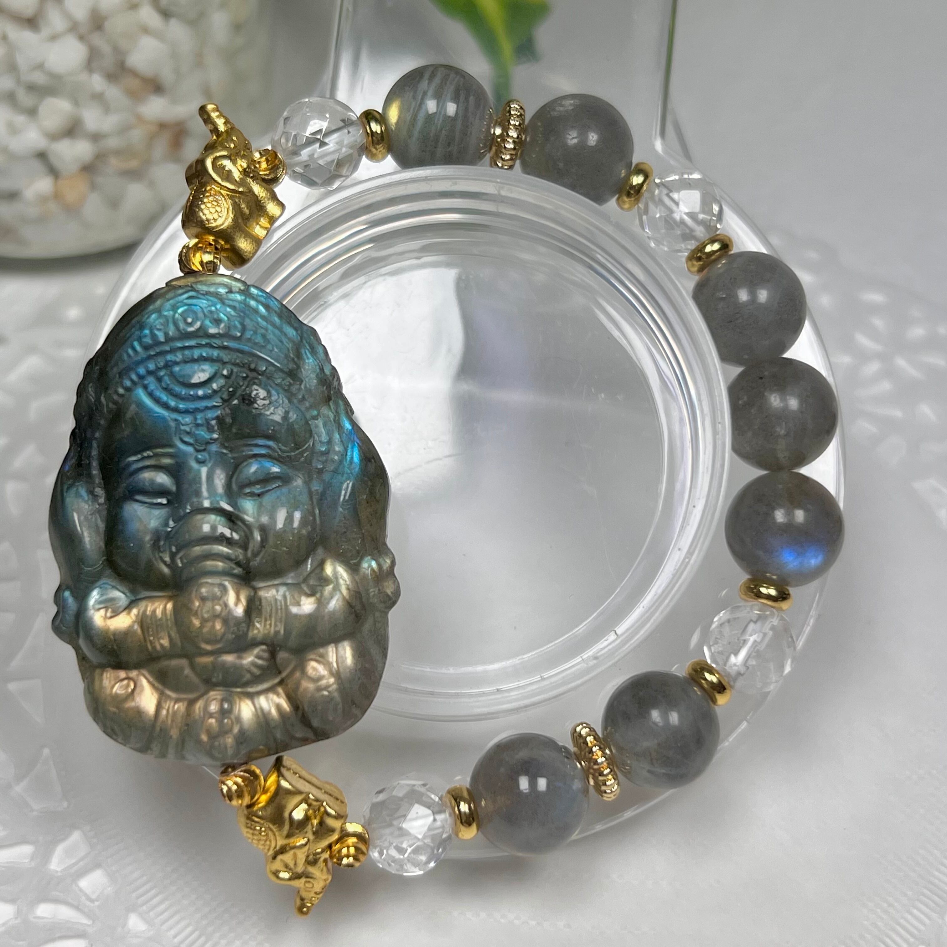 【高品質ラブラドライト ガネーシャ ブレスレット】❤︎送料無料❤︎天然石 パワーストーン