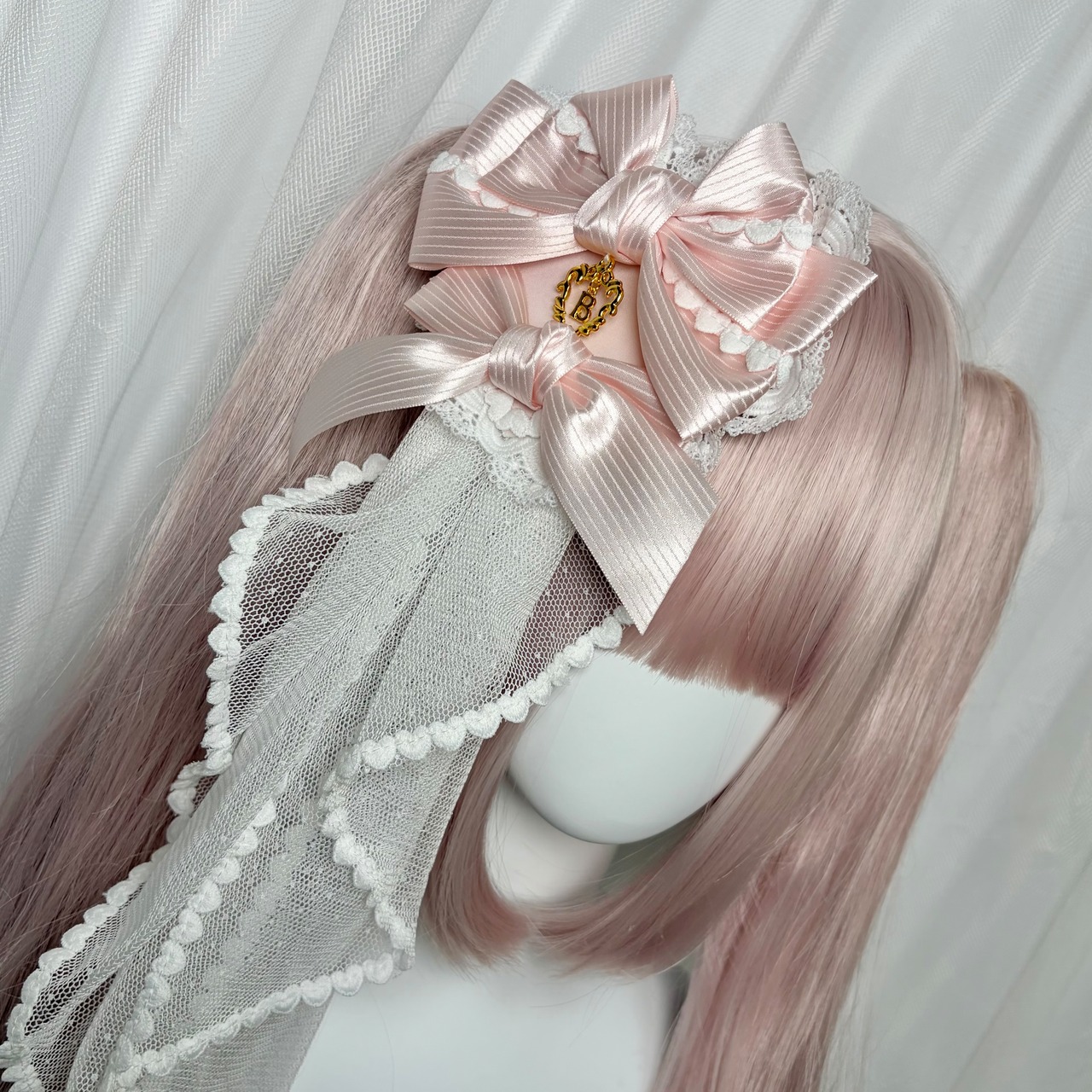 ♡【全5色】MAID ヴェール付き サテンリボンヘアクリップ black ♡