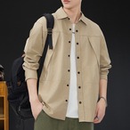 Panel Design Three-Quarter Sleeve Button-Down Shirt ◇3color H0468