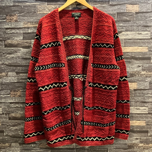 ②LAUREN RALPH LAUREN NATIVE BORDER CARDIGAN 1990'S OLD