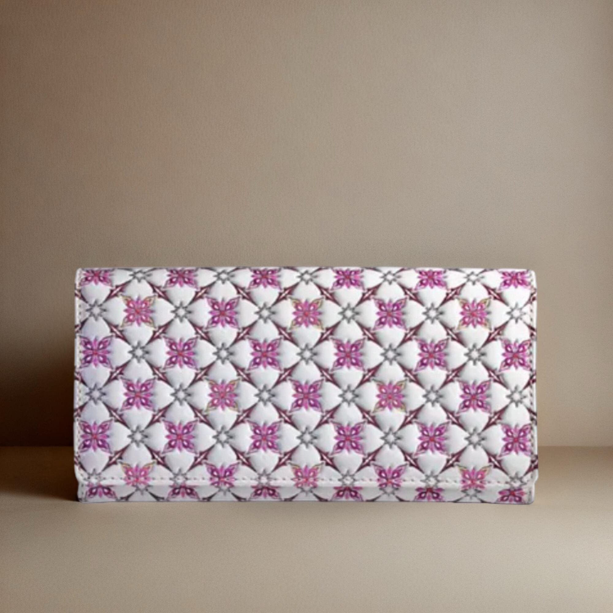 浅草文庫 切子 かぶせ長財布 エンジ|日本製友禅革×江戸切子柄|雅な深紅の上質レザーウォレット