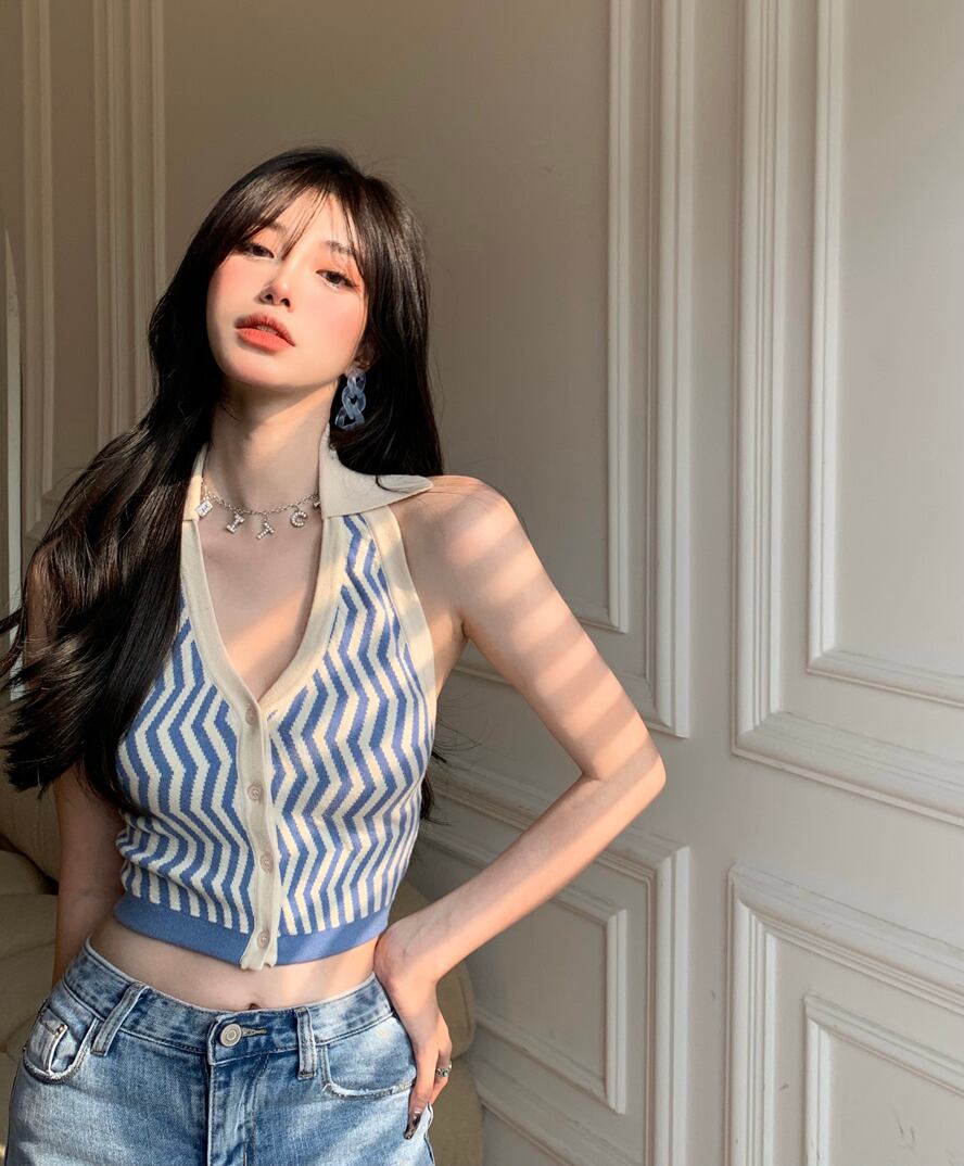 トップス レディースサマーストライプホルターショートシャツ 夏物 ヨーロピアン 1号婦人81028539285